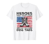 Heroes Don't Wear Capes They Wear Dog Tags Combat Boots Vet T-Shirt