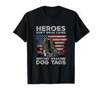 Heroes Don't Wear Capes They Wear Dog Tags Combat Boots Vet T-Shirt