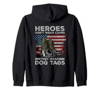 Heroes Don't Wear Capes They Wear Dog Tags Combat Boots Vet Zip Hoodie