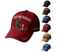 Heroes Never Forgotten Remembrance Cap, 3D Embroidered Baseball Hat with Lest We Forget, Adjustable Baseball Hat with 3D Embroidered Design, Vintage Cotton Patriotic Cap for Men and Women (Red)