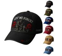 Heroes Never Forgotten Remembrance Cap, 3D Embroidered Baseball Hat with Lest We Forget, Adjustable Baseball Hat with 3D Embroidered Design, Vintage Cotton Patriotic Cap for Men and Women (Black)
