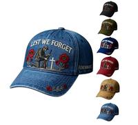 Heroes Never Forgotten Remembrance Cap, 3D Embroidered Baseball Hat with Lest We Forget, Adjustable Baseball Hat with 3D Embroidered Design, Vintage Cotton Patriotic Cap for Men and Women (Blue)