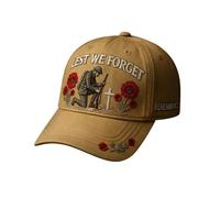 Heroes Never Forgotten Remembrance Cap, 3D Embroidered Baseball Hat - with Lest We Forget, Vintage Cotton Patriotic Cap, Freedom Hat, for Men and Women (Khaki)