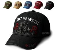 Heroes Never Forgotten Remembrance Cap, Adjustable Baseball Hat with 3D Embroidered Design, Vintage Cotton Patriotic Hat (UK, Alpha, M, Black)