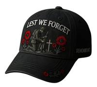 Heroes Never Forgotten Remembrance Cap, Lest We Forget Baseball Cap, 3D Embroidered Baseball Hat - with Lest We Forget, Vintage Cotton Patriotic Cap, Freedom Hat (UK, Alpha, M, Black)