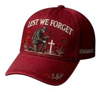 Heroes Never Forgotten Remembrance Cap, Lest We Forget Baseball Cap, 3D Embroidered Baseball Hat - with Lest We Forget, Vintage Cotton Patriotic Cap, Freedom Hat (UK, Alpha, M, Wine Red)