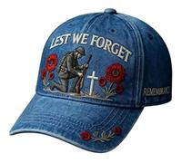 Heroes Never Forgotten Remembrance Cap, Lest We Forget Baseball Cap, 3D Embroidered Baseball Hat - with Lest We Forget, Vintage Cotton Patriotic Cap, Freedom Hat (UK, Alpha, M, Blue)