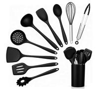 Herogo 10 Piece Silicone Kitchen Utensil Set with Holder for Cooking, Black