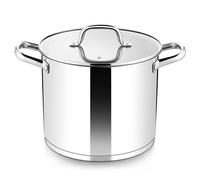 Herogo 10L Stock Pot, Stainless Steel Soup Pot with Clear Visible Lid, 24cm Induction Stockpot for Soup, Tri-Ply Bottom for All Stoves, Large Capacity for Stewing/Cooking, U-Shaped Handle, Silver