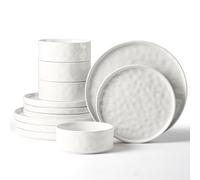 Herogo 12 Piece Dinner Set, Stoneware Dinnerware Sets for 4 People, Reactive Glaze Dining Plates and Bowls, Microwave and Dishwasher Safe, Chip and Scratch Resistant, Elegant Speckled Pearl White