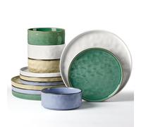 Herogo 12 Piece Dinner Set, Stoneware Dinnerware Sets for 4 People, Reactive Glaze Dining Plates and Bowls, Microwave and Dishwasher Safe, Chip and Scratch Resistant, Multicolor