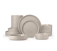 Herogo 16 Piece Plates and Bowls Set, Ceramic Dinnerware Sets with Pasta Bowls, Kitchen Dinner Ware Dishes Service for 4, Chip & Scratch Resistant Dishware, Speckled Coffee Brown