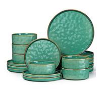 Herogo 18 Pcs Stoneware Dinnerware Dinner Set for 6 People, Emerald Green