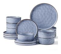 Herogo 18 Pcs Stoneware Dinnerware Dinner Set for 6 People, Grayish Blue