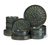 Herogo 18 Pcs Stoneware Dinnerware Dinner Set for 6 People, Moss Green