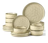 Herogo 18 Pcs Stoneware Dinnerware Dinner Set for 6 People, Sandy Beige