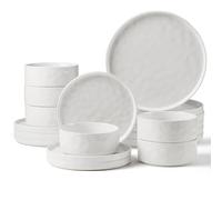 Herogo 18 Pcs Stoneware Dinnerware Dinner Set for 6 People, Speckled White