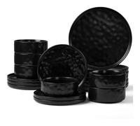 Herogo 18 Piece Dinner Set, Stoneware Dinnerware Sets for 6 People, Reactive Glaze Dining Plates and Bowls, Microwave and Dishwasher Safe, Chip and Scratch Resistant, Matte Black