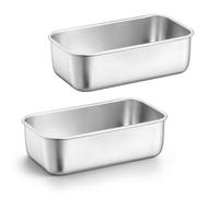 Herogo 1lb Mini Stainless Steel Loaf Tin Set of 2-16 x 9.2 x 5cm | Metal Rectangular Mini Mould Bakeware for Cake, Bread, Toast, Lasagna, Meatloaf, Healthy & Non-Toxic, Dishwasher Safe