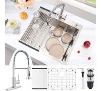Herogo 25×22 Inch Drop in Single Bowl Kitchen Sink, Stainless Steel 10'' Deep Utility Sink for Rv Bar Outdoor Farmhouse Laundry Room