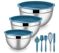 Herogo 3 Pcs Mixing Bowls with Airtight Lids & 5-Piece Silicone Accessories