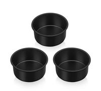 Herogo 4 Inch Cake Tin Set of 3, Non-Stick Stainless Steel Small Round Cake Pan for Birthday Wedding Layer Desserts, Stainless Steel Core & Non-Toxic Coating, One-Piece Design & 5cm Deep (10cm, Black)