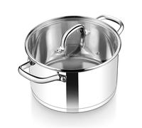 Herogo 5.6L Stock Pot, Stainless Steel Soup Pot with Clear Visible Lid, 24cm Induction Stockpot for Soup, Tri-Ply Bottom for All Stoves, Heavy Duty for Stewing/Cooking, U-Shaped Handle, Silver