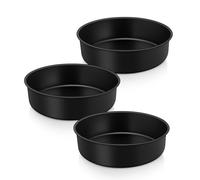 Herogo 6 Inch Non-Stick 16cm Stainless Steel Small Round Cake Tin Set of 3 | Cake Pan for Birthday Wedding Layer Desserts, Stainless Steel Core & Non-Toxic Coating, One-Piece Design & 5cm Deep - Black