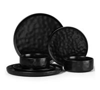 Herogo 6 Piece Dinner Set, Stoneware Dinnerware Sets for 2 People, Reactive Glaze Dining Plates and Bowls, Microwave and Dishwasher Safe, Chip and Scratch Resistant, Matte Black