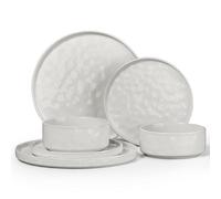 Herogo 6 Piece Dinner Set, Stoneware Dinnerware Sets for 2 People, Reactive Glaze Dining Plates and Bowls, Microwave and Dishwasher Safe, Chip and Scratch Resistant, Elegant Speckled Pearl White