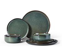 Herogo 6 Pieces Stoneware Dinnerware Set Service for 2, Dinner Plates and Bowls Sets, Double Reactive Glaze Dishes Set for Kitchen, Scratch Resistant, Microwave & Dishwasher Safe, Moss Green