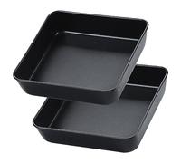 Herogo 8 Inch Baking Tin Set of 2, Non-Stick Square Deep Brownie Cake Tray for Baking, Roasting, Serving, Small Stainless Steel Oven Pan for Wedding, Birthday, Non Toxic & Healthy, 21 x 5cm (Black)