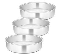 Herogo 8 Inch Cake Tin for Baking, Stainless Steel Round Cake Pan Set of 3, Layer Mold Tin Pans for Birthday Wedding Christmas, 5cm Depth & Seamless Design, Durable & Dishwasher Safe