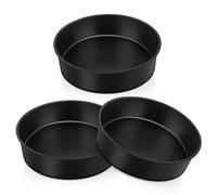Herogo 8 Inch Cake Tin Set of 3, Non-Stick Stainless Steel Round Cake Pan for Birthday Wedding Baking Layer Dessert, Stainless Steel Core & Non-Toxic Coating, One-Piece Design & 5cm Deep (20cm, Black)