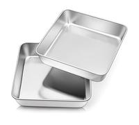 Herogo 8 Inch Square Cake Tin Set of 2, Stainless Steel Brownie Tin, 20 cm | 8x8 inch Baking Tin Pan for Roasting Serving, Bakeware Set for Birthday Wedding Party, Non-Toxic, Dishwasher Safe, 20x20x5 cm