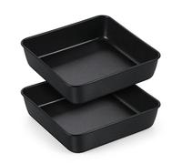 Herogo 9 Inch Baking Tin Set of 2, Square Deep Brownie Cake Tin with Non-Stick Coating, Stainless Steel Oven Cake Tray for Baking, Roasting, Wedding, Birthday, Non Toxic & Healthy, 23.5 x 5cm (Black)