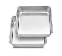 Herogo 9 inch Cake Tin Set of 2, Stainless Steel Square Cake Tin for Baking Roasting, Brownie Pan Tray Set for Wedding, Healthy & Non-Toxic, Brushed Surface, Dishwasher Safe, 23.5cm