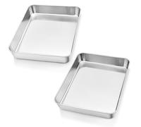 Herogo Baking Tray Set of 2, Deep Cake Tin, Stainless Steel Rectangle Bake Sheet Pans for Cake Brownie, Lasagne, Healthy & Non Toxic, Dishwasher Safe (23x17x5 cm)
