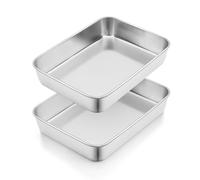 Herogo Baking Tray Set of 2, Deep Cake Tin, Stainless Steel Rectangle Bake Sheet Pans for Cake Brownie, Lasagne, Healthy & Non Toxic, Dishwasher Safe (31x24x5 cm)