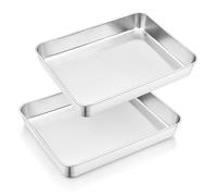 Herogo Baking Tray Set of 2, Deep Cake Tin, Stainless Steel Rectangle Bake Sheet Pans for Cake Brownie, Lasagne, Healthy & Non Toxic, Dishwasher Safe (26x20x5 cm)