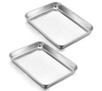 Herogo Baking Tray Set of 2, Stainless Steel Baking Sheet Pans, Rectangle Oven Trays Set for Baking Cooking Roasting, Healthy & Non-Toxic, Mirror Polished, Dishwasher Safe - 23.7x17.9x2.5 cm