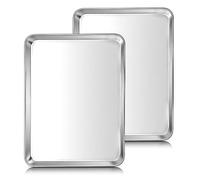 Herogo Baking Tray Set of 2, Stainless Steel Baking Sheet Pans, Rectangle Oven Trays Set for Baking Cooking Roasting, Healthy & Non-Toxic, Mirror Polished, Dishwasher Safe - 31.5x24.5x2.5 cm
