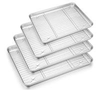 Herogo Baking Tray with Cooling Rack Set, 8-Piece Stainless Steel Oven Tray Pans (4 Sheets + 4 Racks), Rectangular Cookie Sheets for Baking Cooking Roasting, Non-Toxic and Rustproof, Dishwasher Safe