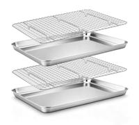 Herogo Baking Tray with Rack Set, Stainless Steel 2 Sheets and 2 Racks | Large Baking Pan, Mirror Polished Oven Trays for Roasting Cooling Serving, Healthy & Non-Toxic, Dishwasher Safe - 40x30x2.5cm