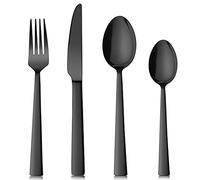 Herogo Black Cutlery Set, 16-Piece Stainless Steel Flatware Set Service for 4, Mirror Polished Silverware with Knife Fork Spoon, Elegant Cutleries for Home Restaurant Hotel, Dishwasher Safe (Black)