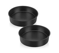 Herogo Cake Tin Set of 2, 4 Inch Non-Stick Round Stainless Steel Cake Tray Pan, 5cm Mini Deep Baking Tray for Brownie, Lasagne, Pie, Healthy & Non-Toxic, Durable & Easy Clean (10.8 cm, Black)
