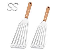 Herogo Fish Spatula, 2 Pieces Stainless Steel Fish Turner with Wooden Handle, Metal Slotted Spatula Turner for Flipping, Frying and Grilling, Attached S-Hooks, Dishwasher Safe (27cm & 31.5cm)