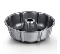Herogo Fluted Cake Tin, 10 Inch Non-Stick Ring Cake Pan, Carbon Steel Round Baking Tin Tube Mould for Baking, Heavy Duty & Leak-Proof, Non-Toxic, Easy to Clean - Grey
