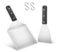 Herogo Grill Spatula Set, 2 Pieces Stainless Steel Plancha Spatula and Large Grill Spatula for Smash Burgers, Teppanyaki, BBQ Accessories, Grill Gifts for Men, Dishwasher Safe - ABS Plastic Handle