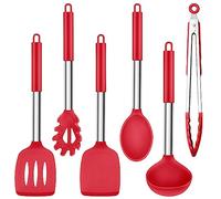 Herogo Kitchen Utensils Set, 6 Piece Silicone Cooking Utensil Set, Heat Resistant Stainless Steel Handle Cooking Tools, Non-Stick Silicone Spatula Turner Spoon Set, Easy to Clean, Red